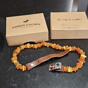 Amber Crown Pet Collar with Amber Beads
